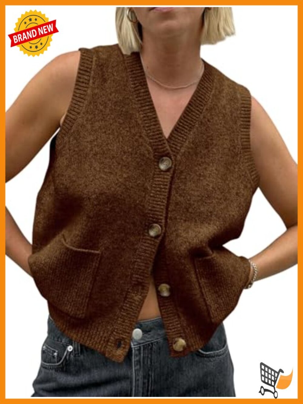 Sleeveless Sweater Vest Button Down V Neck Knit Cardigan with Pockets